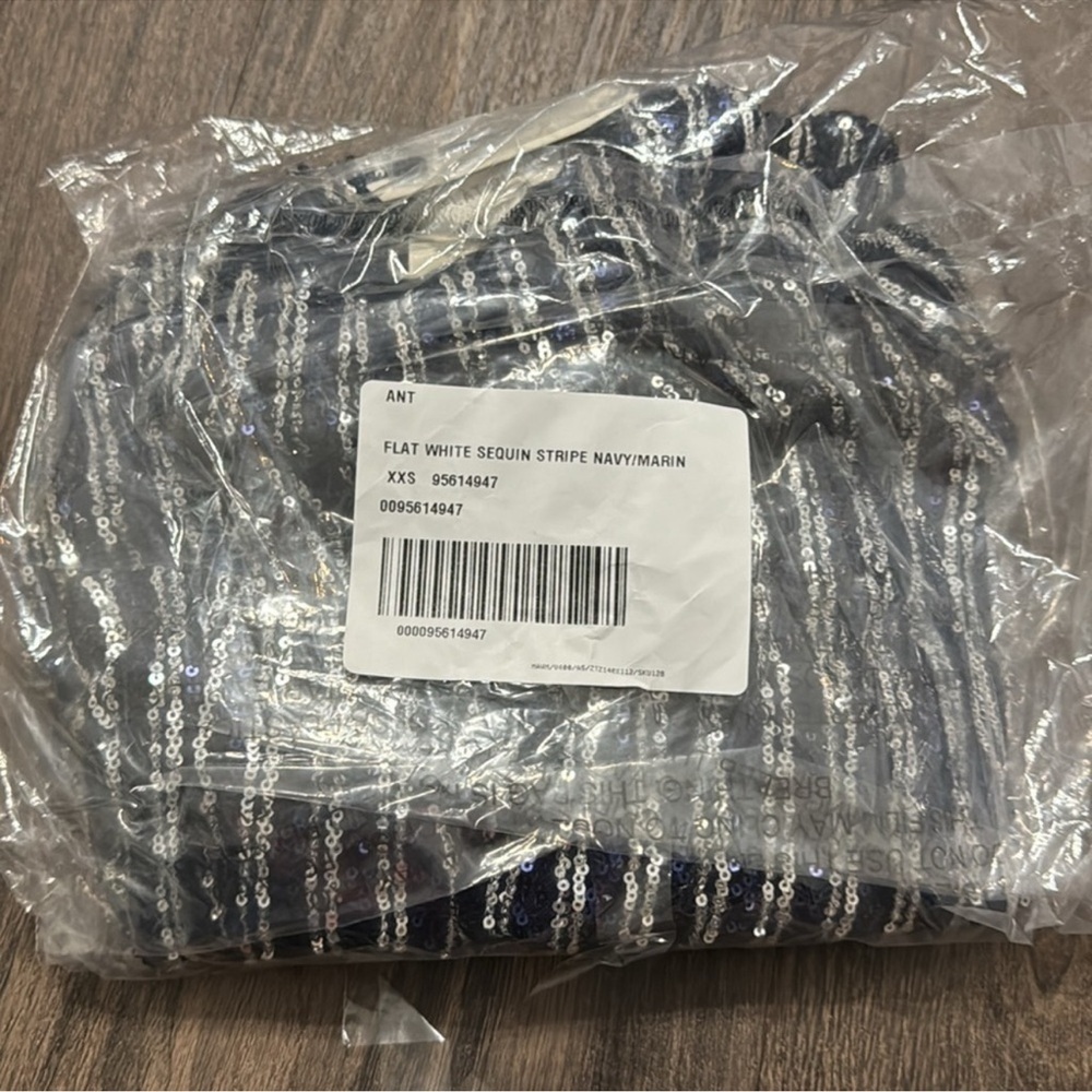 NWT! Anthropologie FLAT WHITE NAVY SHORT-SLEEVE SEQUIN STRIPE MIDI DRESS 🧳 - Picture 8 of 10